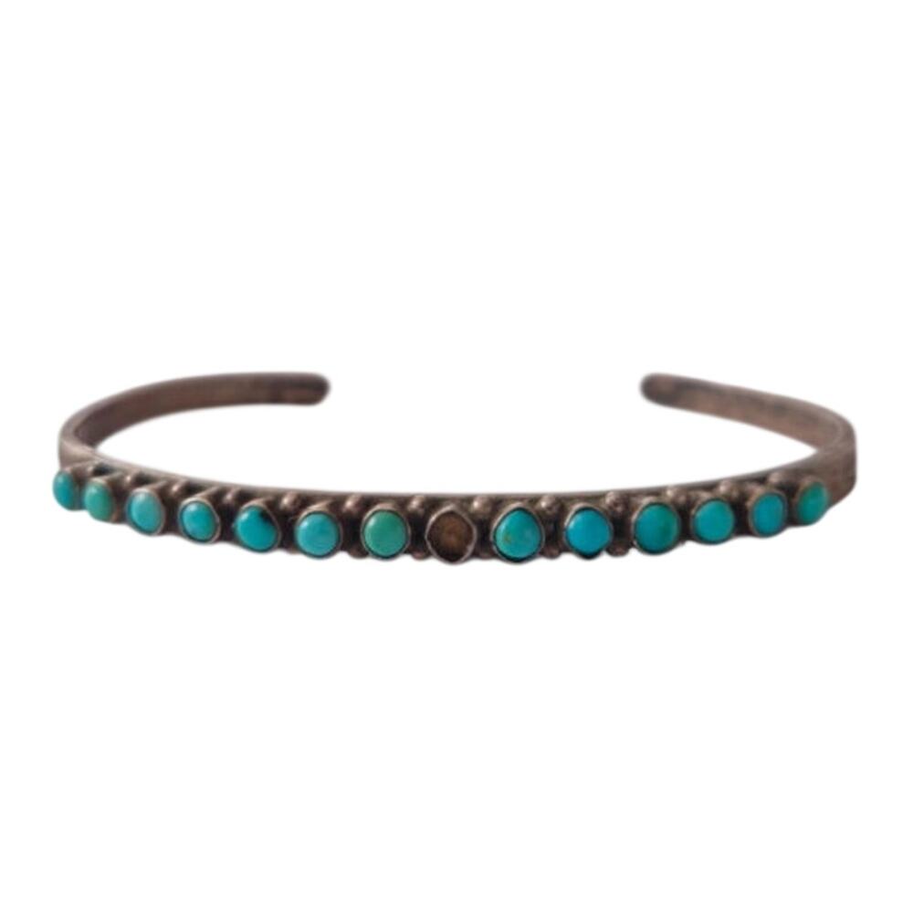 Vintage Zuni Sterling Silver Snake Eye Turquoise Cuff Bracelet